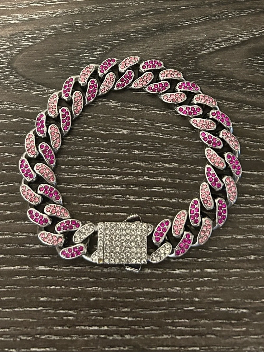 Pink crystal Cuban Link bracelet
